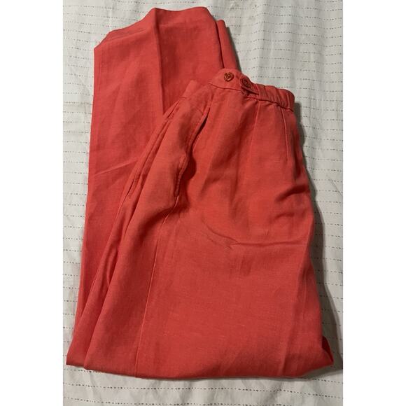 Emma James Linen Blend Trousers Size 12 Coral. High Waisted, Front Pleats. - Picture 3 of 4